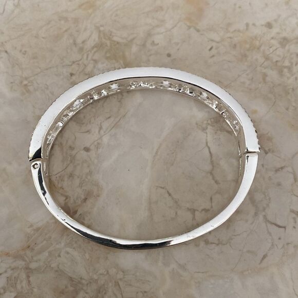 Anne Klein Silver Tone & Pearls Hinged Cuff Bracelet - Picture 8 of 9